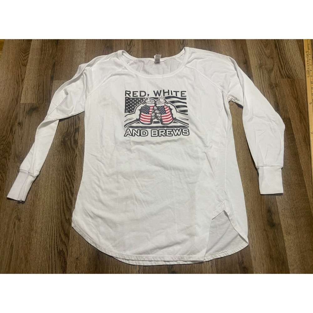 District Shirt Womens XXL White Black Red Blue Long Sleeve Red White and Brews